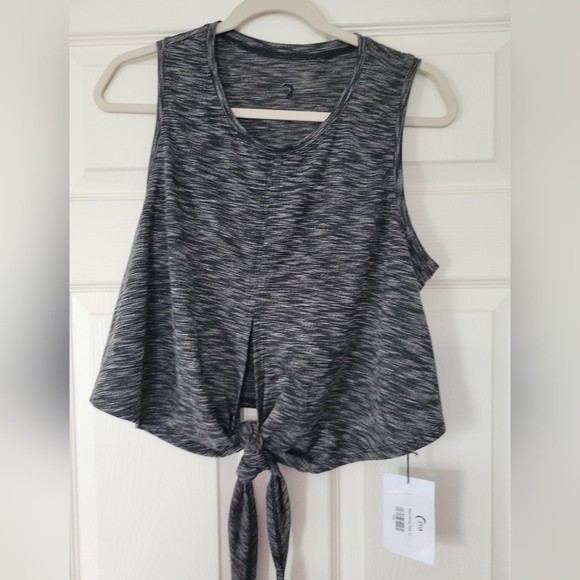 ZYIA Tops - Zyia Active Womens Heathered Black/Gray Infinity Tank Front Tie New With Tags
